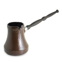 Keramikas kafijas turka katliņš turku kafijai cezva ibrik kafijas kanniņa "Hammered" ar noņemamu koka rokturis, tilpums 500 ml, šokolādes krāsa 